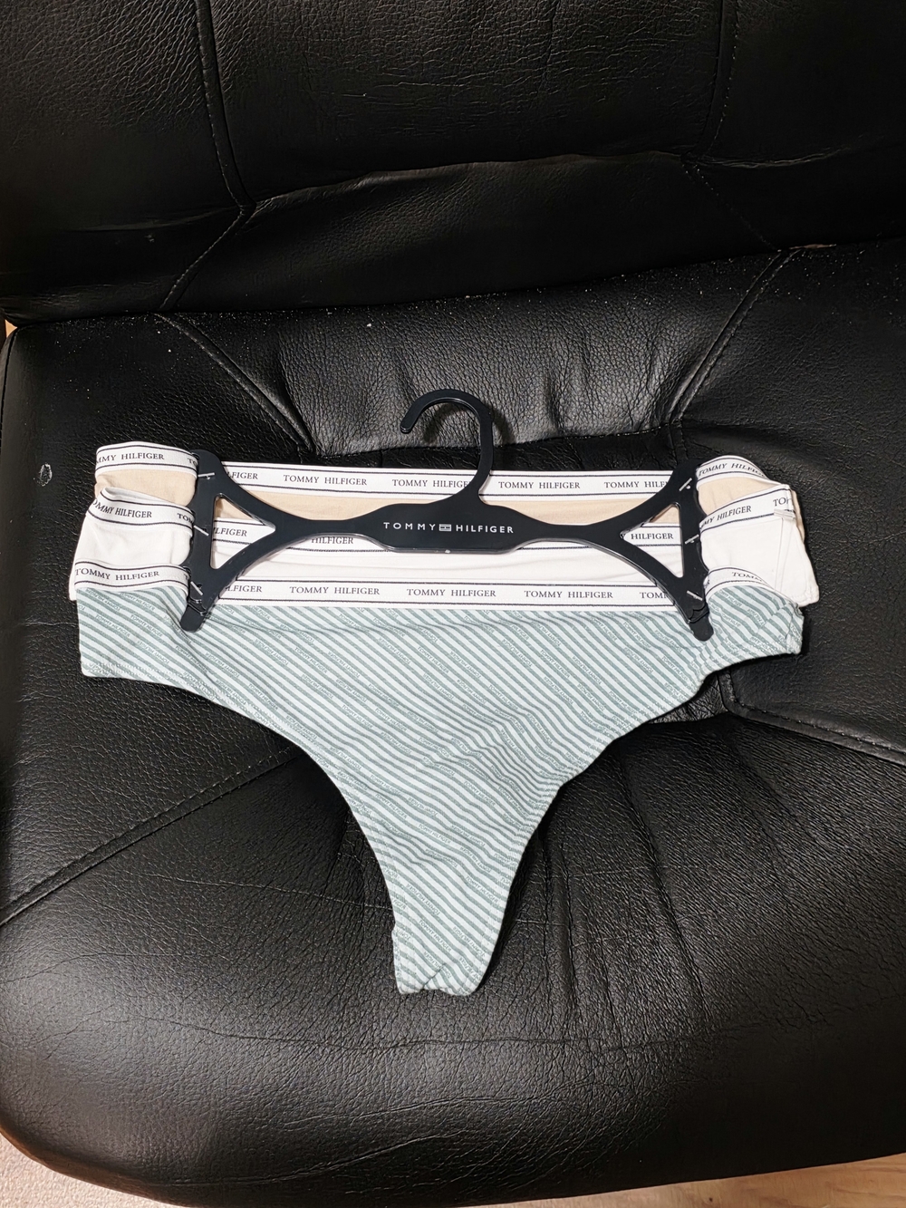 Tommy Hilfiger Striped Thong Bikini Bottom - Light Blue & White
